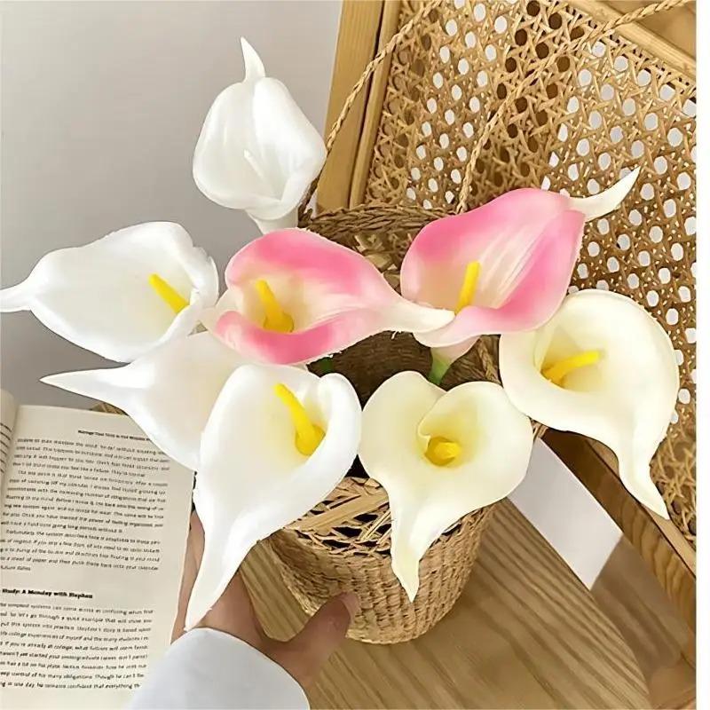 5Pcs PU Calla Lily Simulation Flowers for Home Decor Floral Arte Set Garden Wedding Decoration Bouquet DIY Vase Ornament