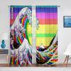 Oriental Culture Hand Drawn Style Japanese Motifs Illustration Wave Tulle Curtains for Living Room Bedroom Sheer Curtain Kitchen