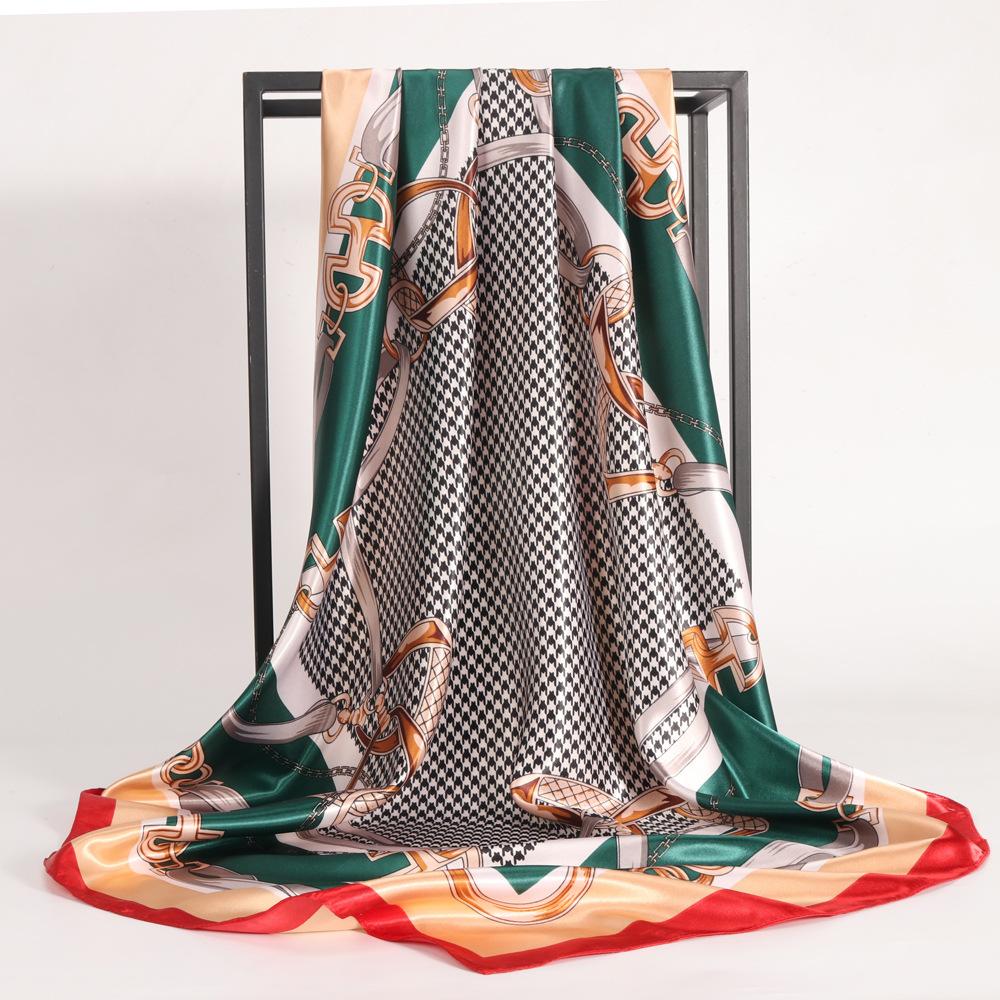 

Высококачественные роскошные шелковые шарфы, повязка на голову, шарфы, шейный шарф для женщин, шелковый шарф с цепочкой, женская декоративная шаль 90*90cm