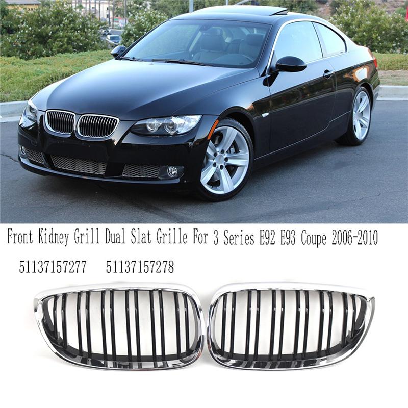 L10A Racing Style Front Kidney Grill Dual Slat Grille For BMW 3 Series E92 E93 Coupe 2006- 2010 Gloss Black+ Chrome 51137157277