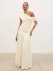 European and American Style Dress Summer New Sexy Slanted Shoulder Pleated Splicing Fashion High-end Long Dress Dress Skirt Texture
