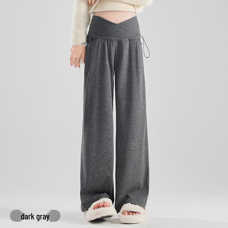 Maternity Low-Waist Wide-Leg Glutinous Pants with Slimming Tie, Loose Casual Drape Base Layer for Women 2XL