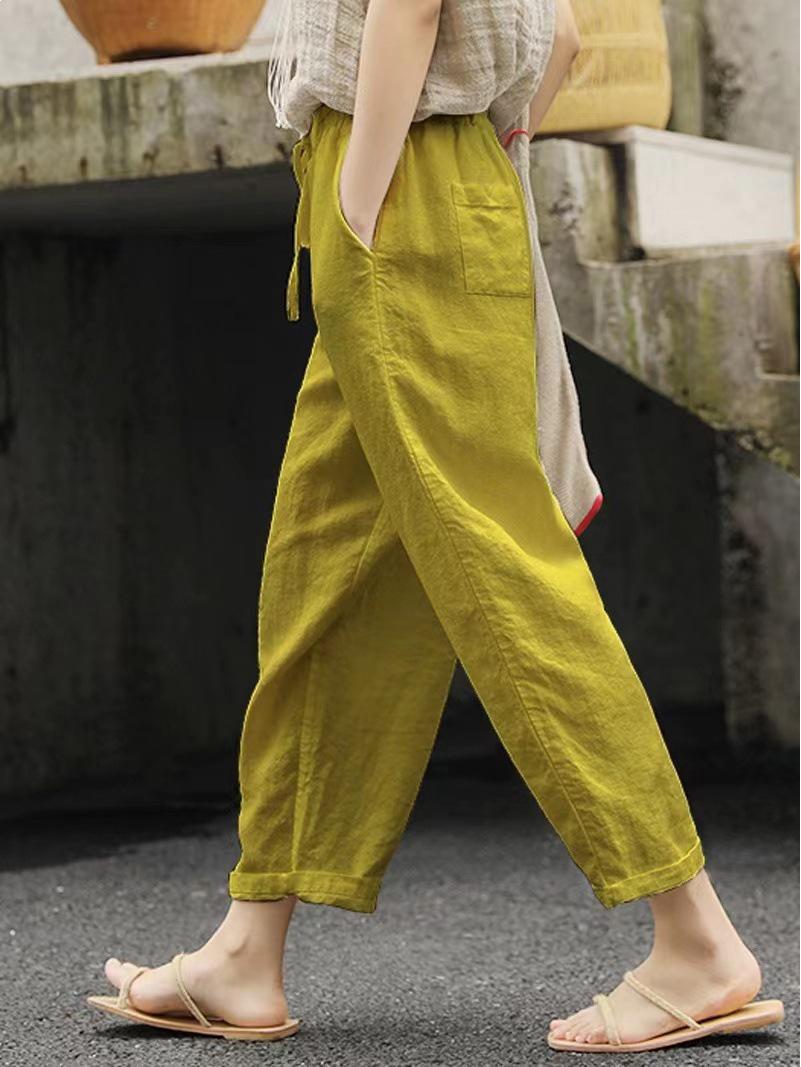 

Bulk Cotton-Linen Drawstring Pocket Pants S лимонно-желтый