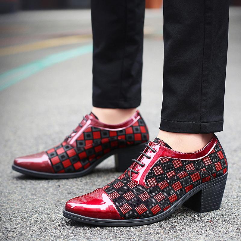 Men High Heels Blue Derby Red Wedding Dress Dance Shoes Business Elevator Shoes Black Formal Tuxedo Shoes Large Size