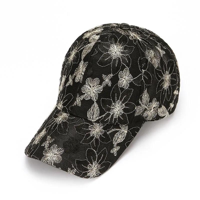 Women's Embroidered Floral Baseball Cap Korean Style Lace Mesh Sun Hat Spring Summer Breathable Uv Protection Adjustable Casual