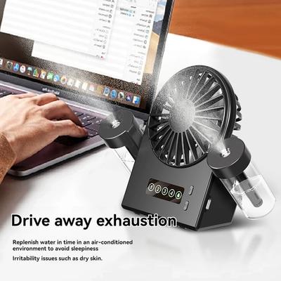 Dual Spray Desktop Fan Humidifier Two In One USB Portable Digital Display Water Supplement Spray Fan Four Gear 1200mah Car Fan
