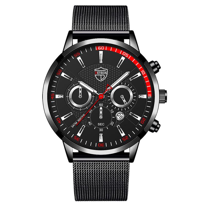 Stainless Steel Mesh Strap Watch Men'S Calendar Luminous Quartz Watch