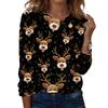 Women's Fashion Casual Long Sleeve Christmas Printed Round Neck Top