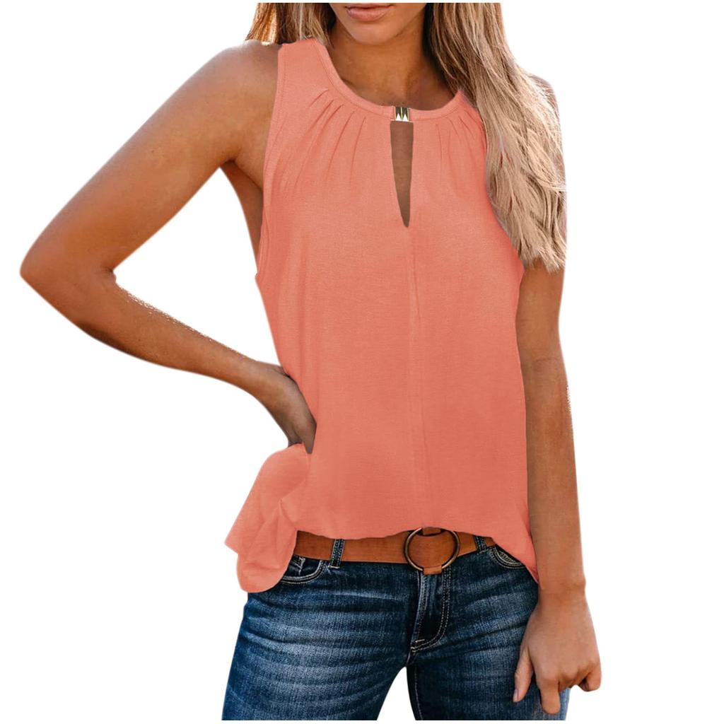 Spring and Summer Women's Personalized Buckle V-neck Solid Color Vest