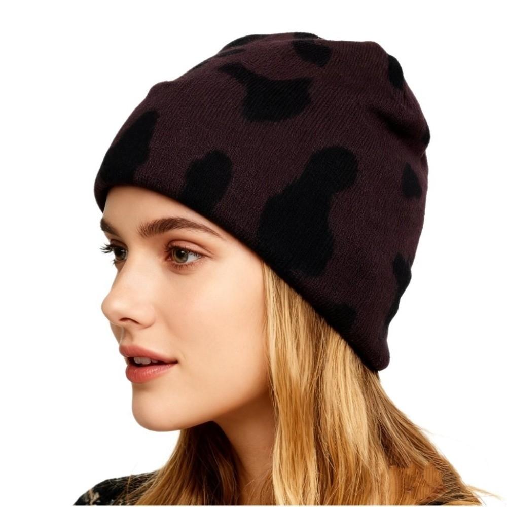 Thickened Cow Pattern Knitted Hat Keep Warm Winter Beanie Hat Fashion Pullover Hat Riding