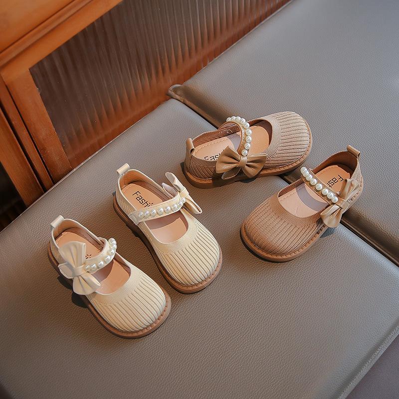 Children's single shoes 2025 spring new Korean version of girls' princess shoes fly-woven breathable soft-soled Velcro baby cloth shoes
