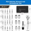 Multifunctional Reversible Mini Socket Set Allen 28-in-1 72-Tooth Ratchet Wrench and Screwdriver Set for Tight Spaces, Machinery, and Home Repairs