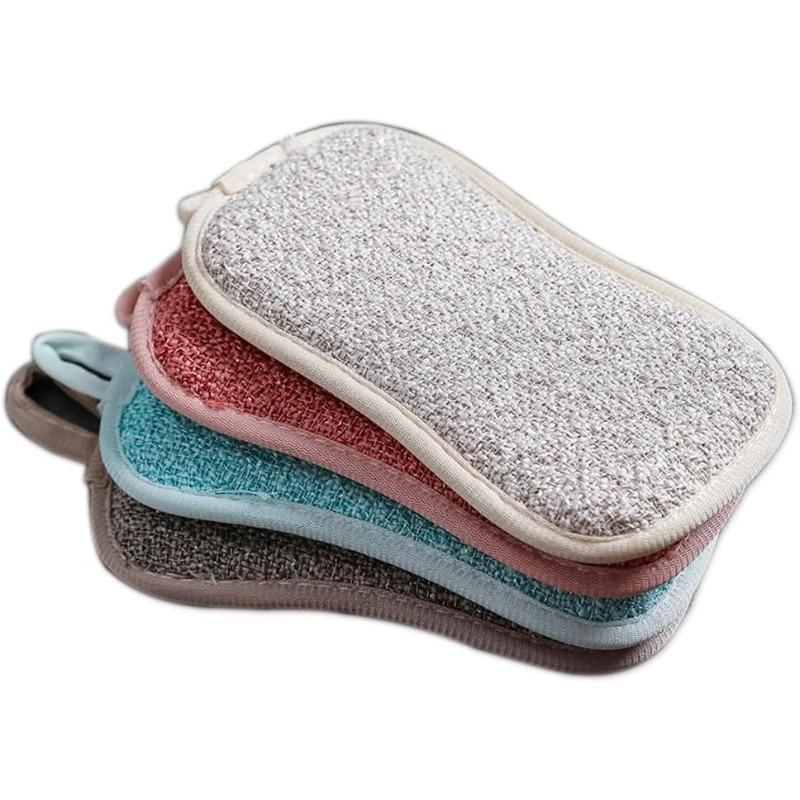 1/4 stk Gjenbrukbare Svamper Kjøkken Ripefri Mikrofiber Svamp Skuresvamp for Kjøkkenrengjøring Oppvask og Gryter