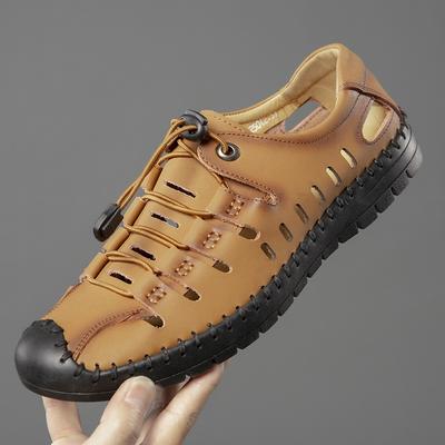 2025 Summer Popular Men's Casual Leather Shoes Men's Hand-stitched Soft Leather Soft Sole Hole Shoes Leather Sandals 6086-1
