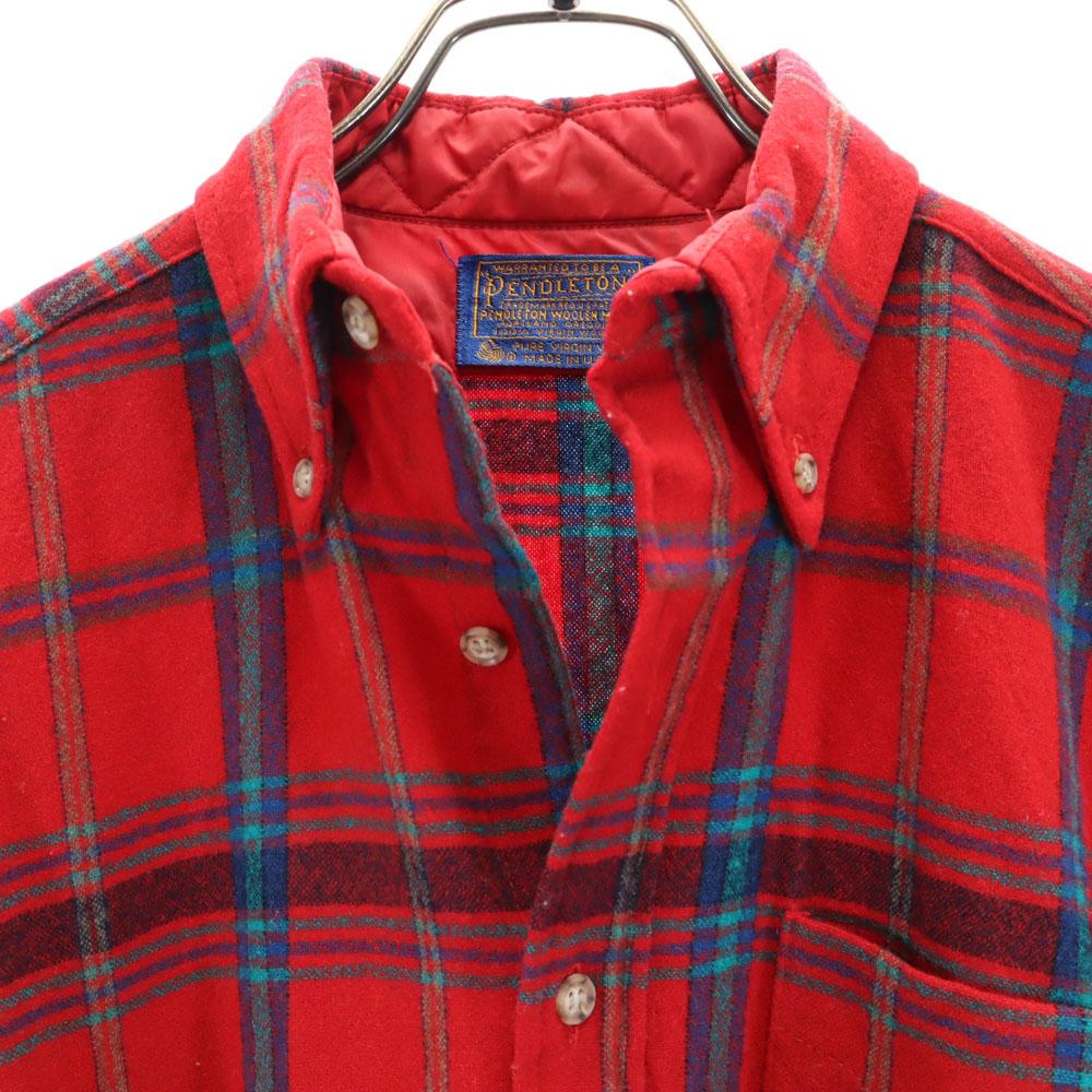 PENDLETON 70s Made in USA Vintage Check Pattern Long sleeve flannel Button down shirt Men's Used