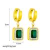 Stainless Steel Square Green Crystal Zircon Pendant Necklace Earrings Bracelet Jewelry Set for Women Gifts