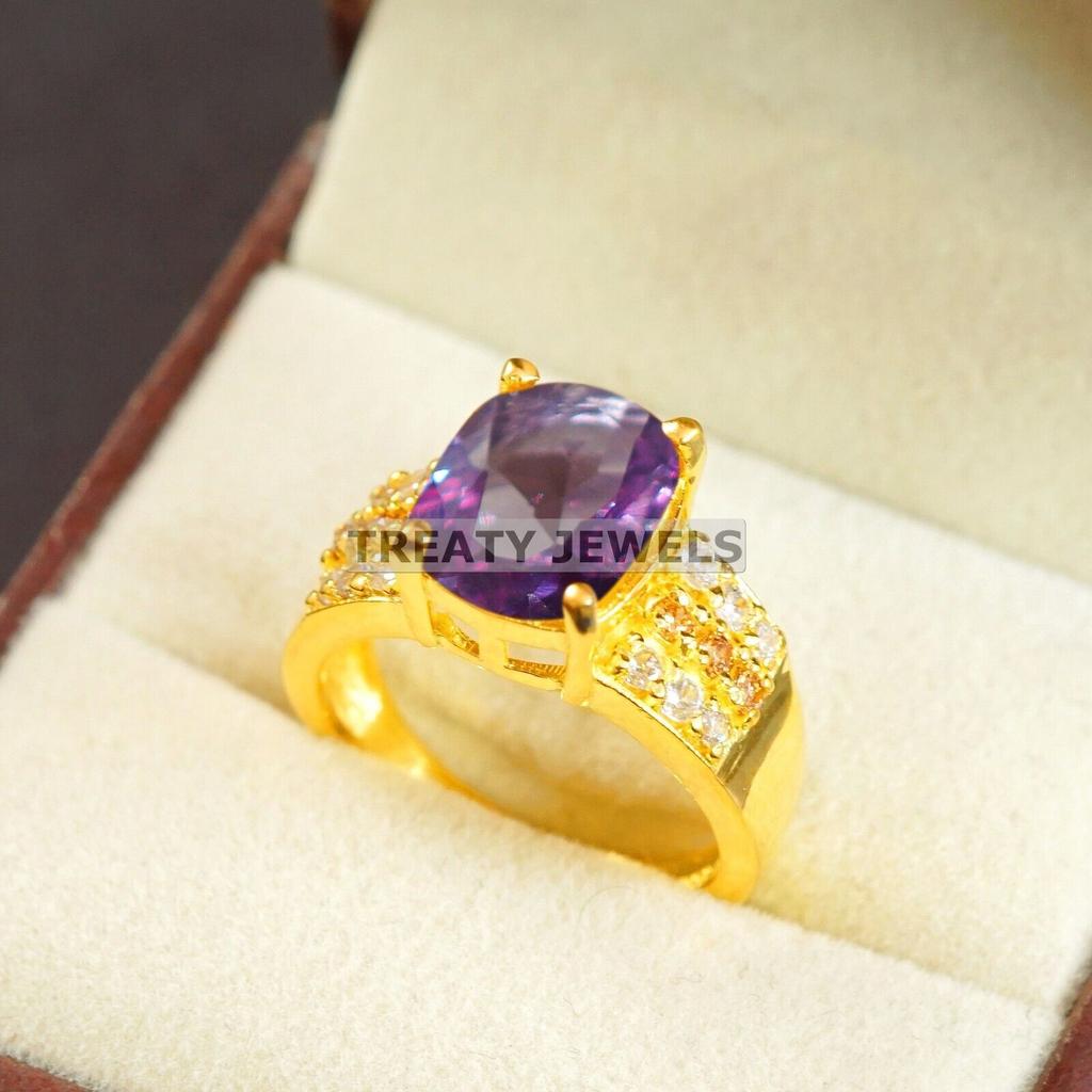 Alexandrite Oval Cut With 925 Sterling Silver Gold Plated Ring For Men's #A618 JL375656834349