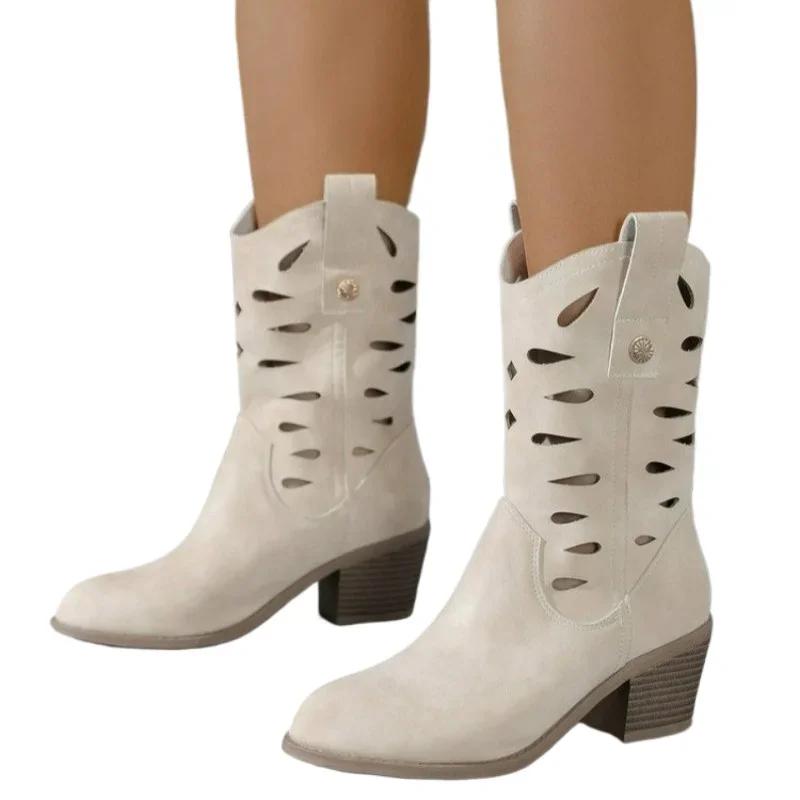Damen Schuhe 2025 Heißer Verkauf Slipper Damenstiefel Mode Ausgehöhlt Moderne Stiefel Damen Sexy Spitz Zehen Übergröße Mid-Calf Stiefel