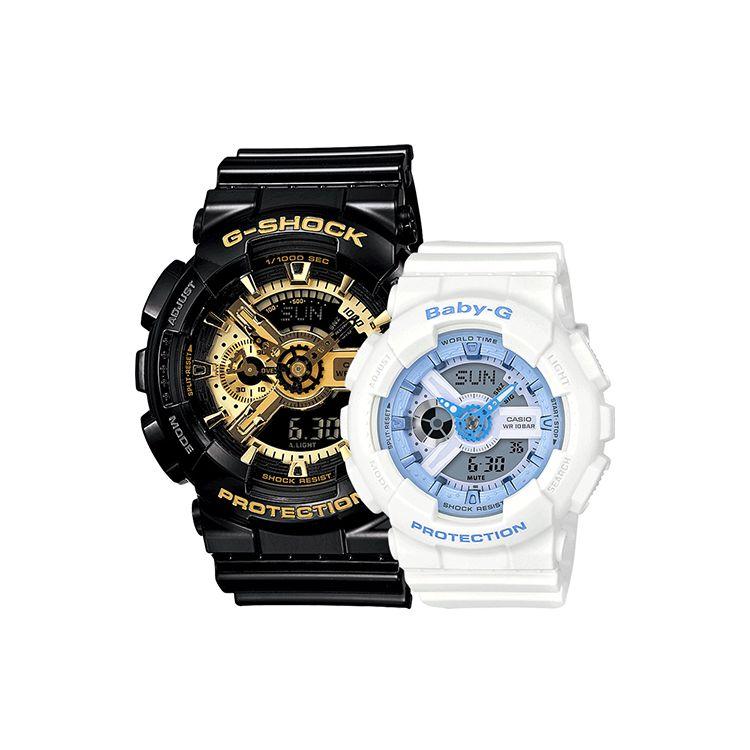 

Casio Couple Series GA & BA Fashion Trend Sports Waterproof Shockproof Quartz Movement Resin Strap Unisex Watches Black BA-110BE-7APR+GA-110GB-1APR Regular Watch Box,Blue White+Black Gold
