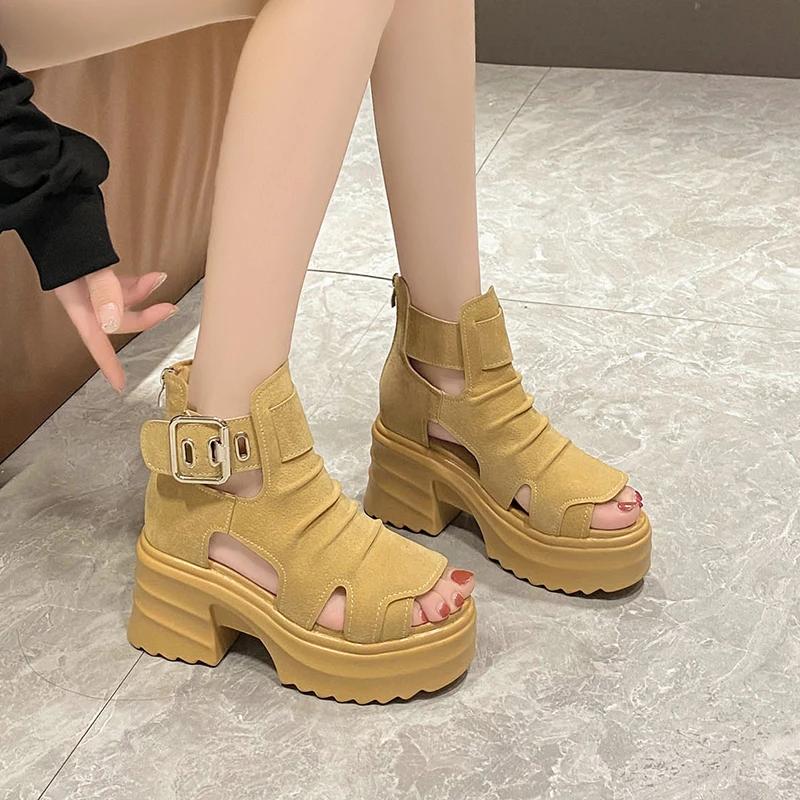 Fashion Thick soled Roman sponge cake hollowed out cool boots, fish mouth high heels, summer casual and comfortable sandals for women