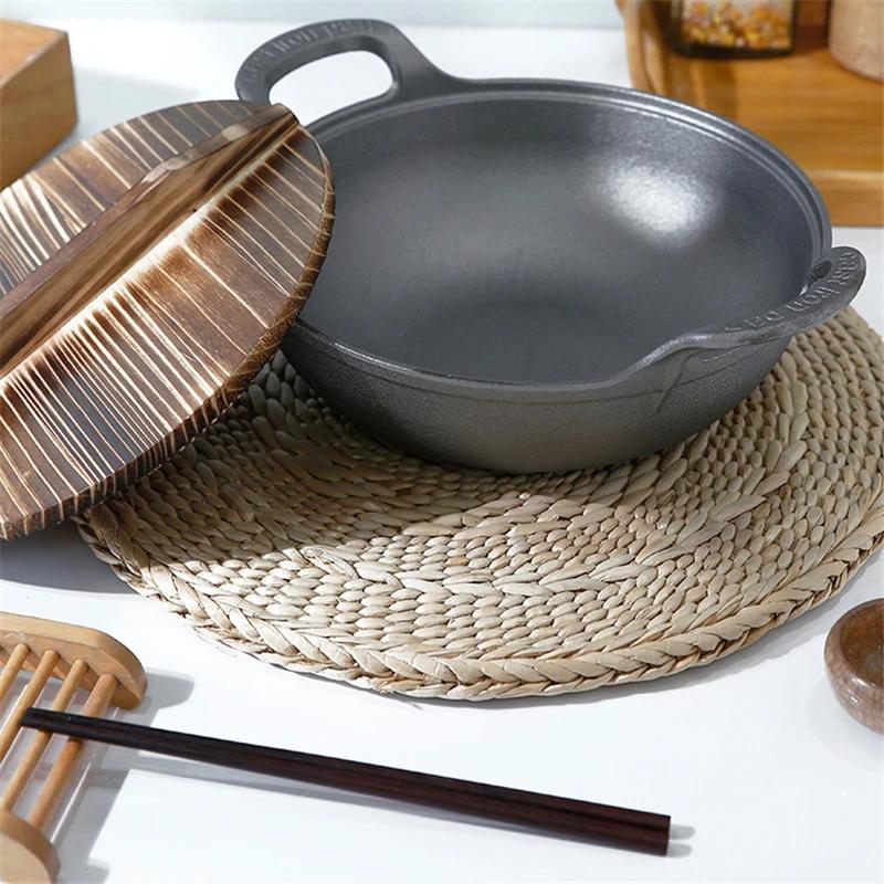 Old style iron pot Uncoated fryer Stew pot Frying pan Non stick pot Flat bottomed induction cooker gas universal boiler wok  pan