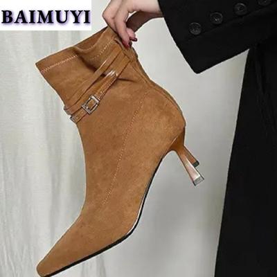 Stivaletti alla Caviglia a Punta Donna Sexy Tacchi Alti Scarpe Chelsea Donna Inverno Pelliccia Camoscio Neve Tendenza 2025 Décolleté di Lusso da Sera Bota Mujer