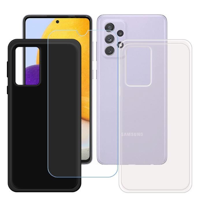 Coque pour Samsung Galaxy A72 - FZ - TPU Silicone - Transparent et Noir - Souple - Inclus Protecteur Écran