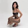 New Fashionable Lace Stitching Strapless Leopard Print Sequin Banquet Dress Elegant Long Skirt