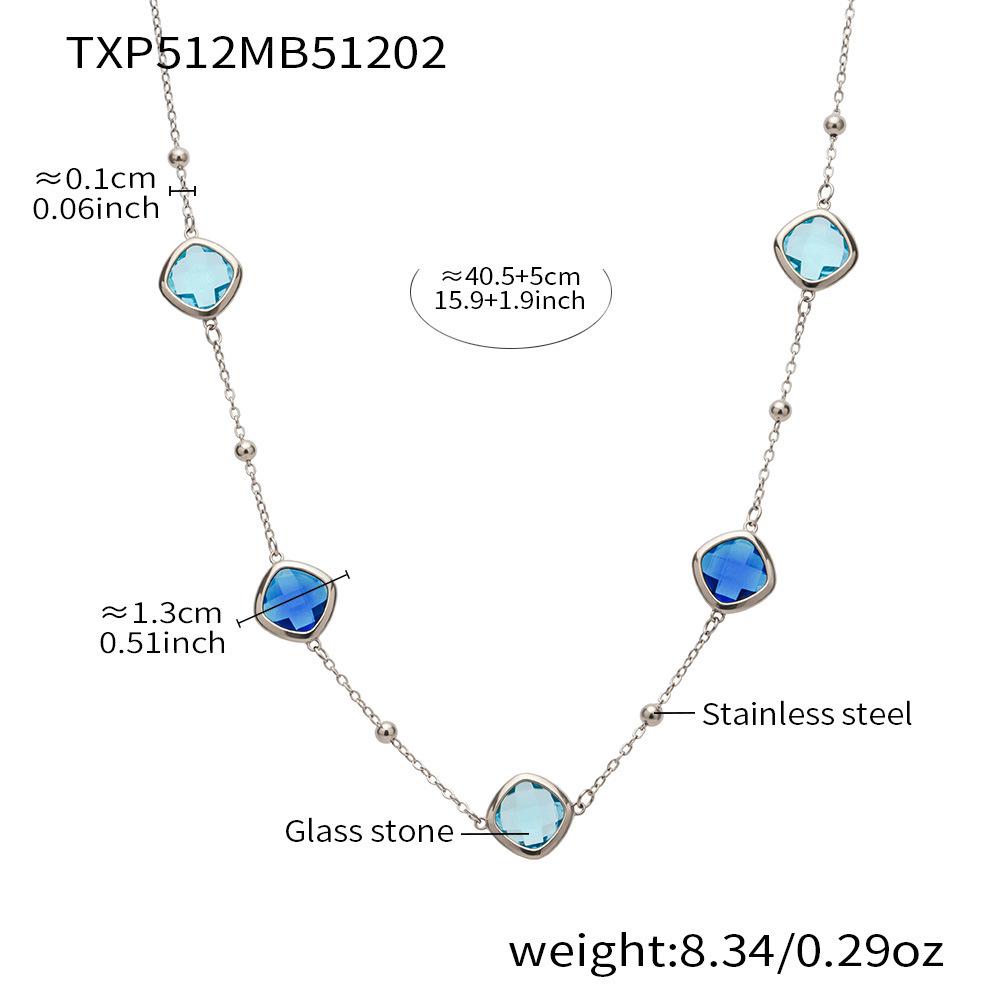 Stylish European & American Stainless Steel Jewelry Set with Square Faceted Glass Stones: Includes Bracelet, Necklace, and Earrings