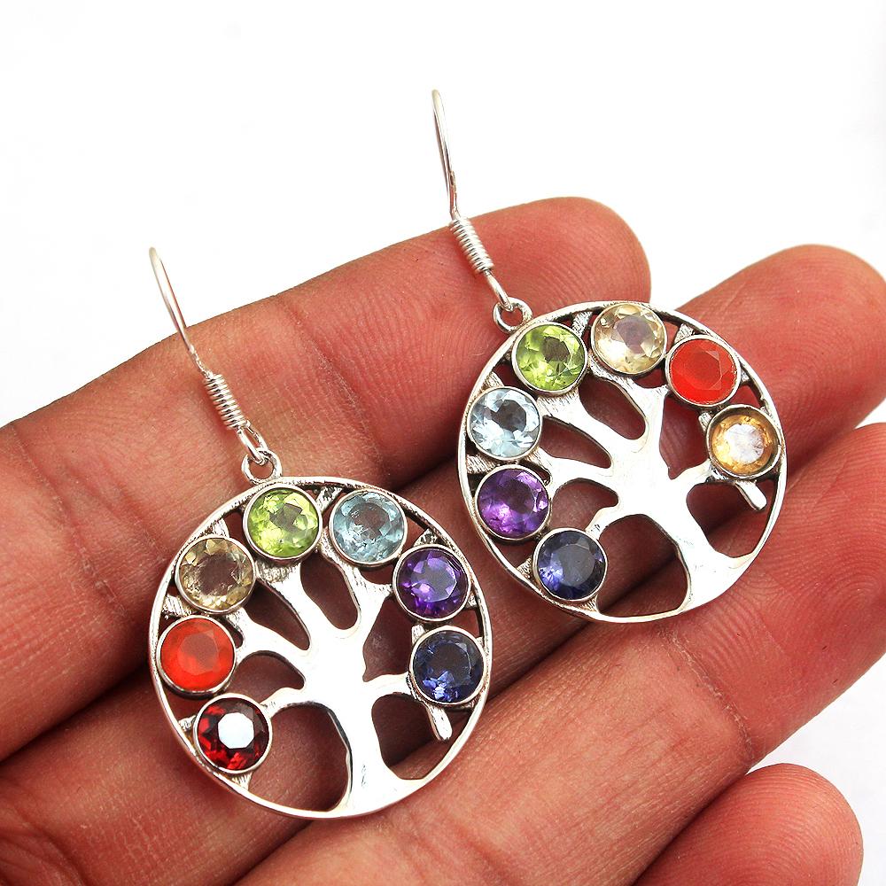 Orecchino Chakra dell'albero della vita Gioielli da donna in argento sterling puro 925