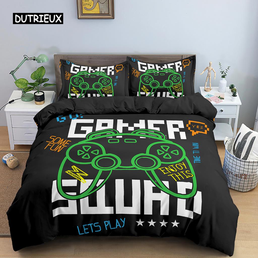 3D Spelkontroll Tryckt Sängklädesset Speltema Påslakan Mikrofibertyg Täcke Örngott Queen King Size Polyester Täcke Örngott