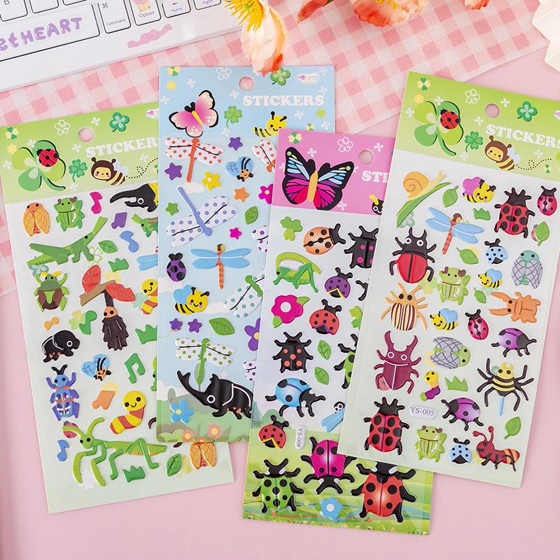 10 Sheets/Set Cartoon Insect Bee Ladybug Sticker Cute 3D Bubble PVC Scrapbooking Stickers for Children Boy Girl Cognitive Toys
