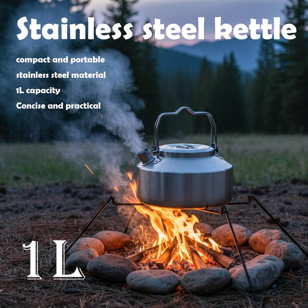 Camping Kettle 1L, Portable Lightweight Water Boiler, 304 Stainless Steel Travel Tea & Coffee Pot for Outdoor Hiking Backpacking