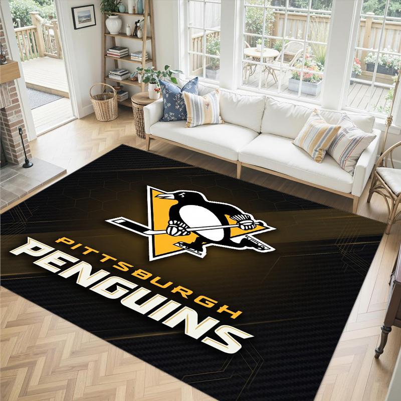 Pittsburgh Penguins Design Crystal Velvet Carpet Cozy Non?Slip Printed Rug For Bedroom Living Room Entrance