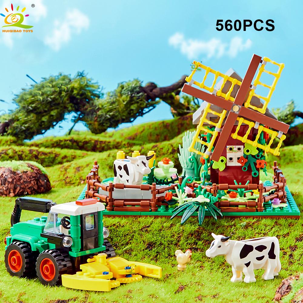 Non-Toxic Moc Farm Truck Pigsty Windmill House Building Block Farmer Tractor Vehicle Car Brick City Construction Toy For Children