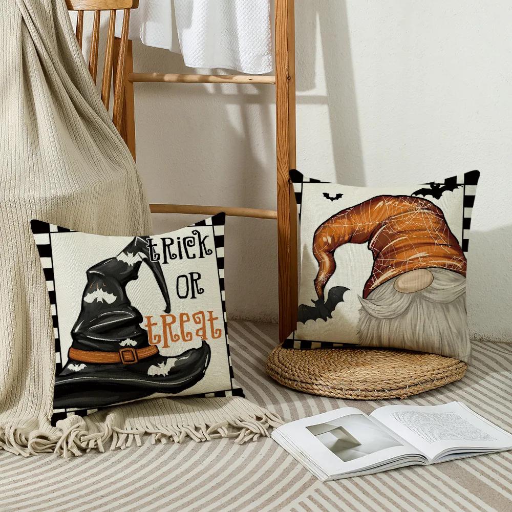 Happy Halloween Home Sofa Decoration Pillows Cushion Cover 18x18 Inches Linen Pillow Cover Halloween Pillowcase Festive Supplies