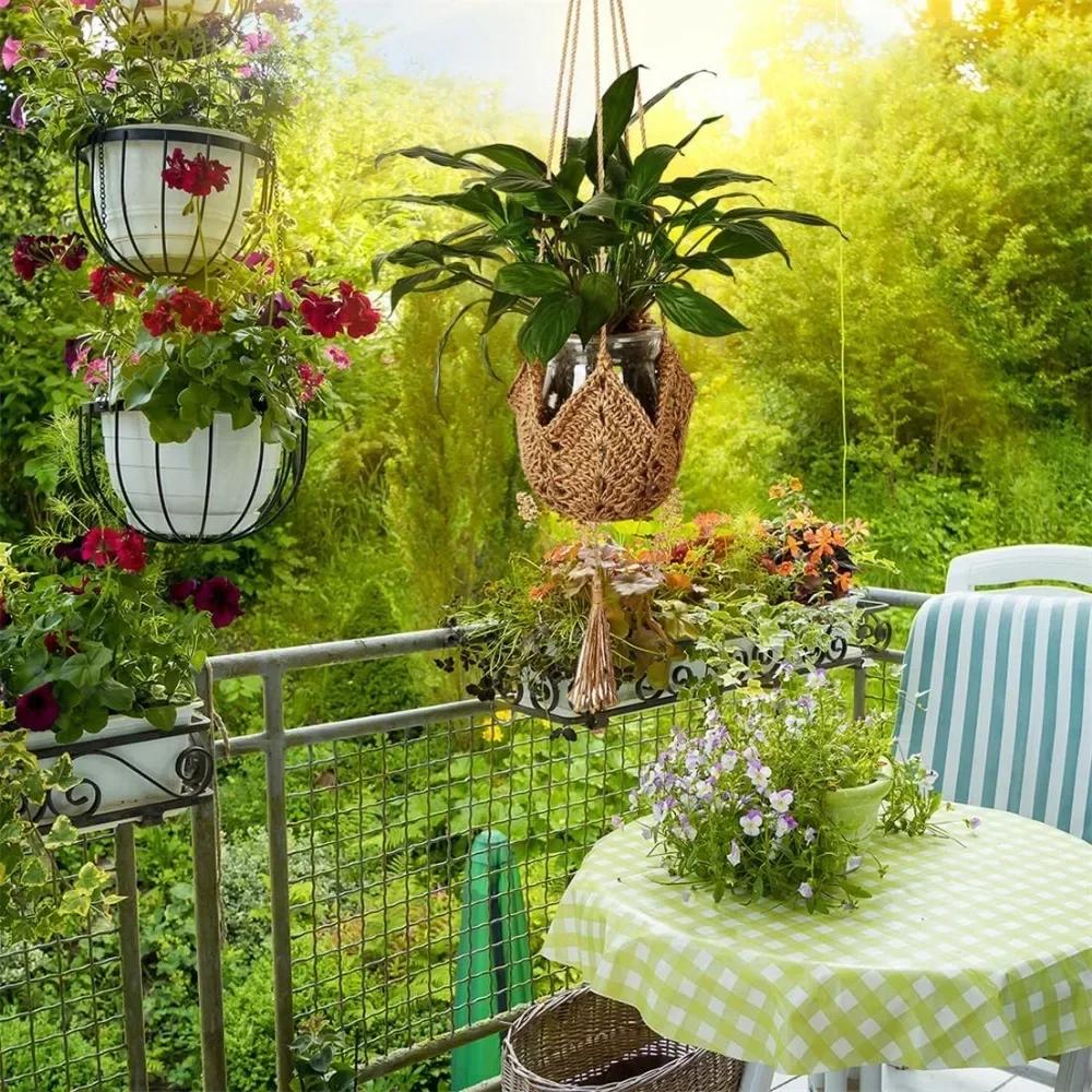 Hanging Basket Plant Handmade Macrame Plant Hanger Flower Pot Planter Hanger Wall Decor Courtyard Garden Hanging Planter