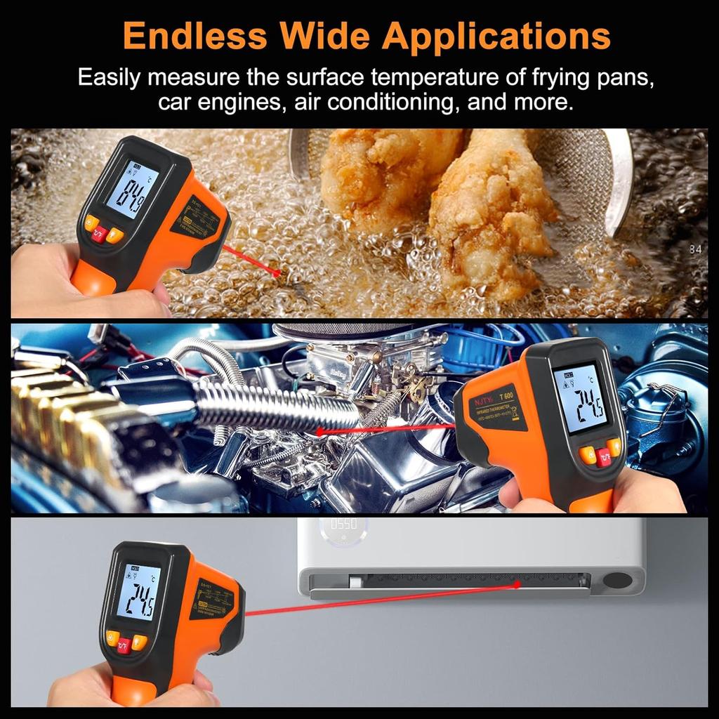 Infrared Thermometer Non-Contact Digital Temperature Gun -50°C~600°C (-58°F~1112°F) IR Thermometer for Industrial, Kitchen Cooking, Automotive,