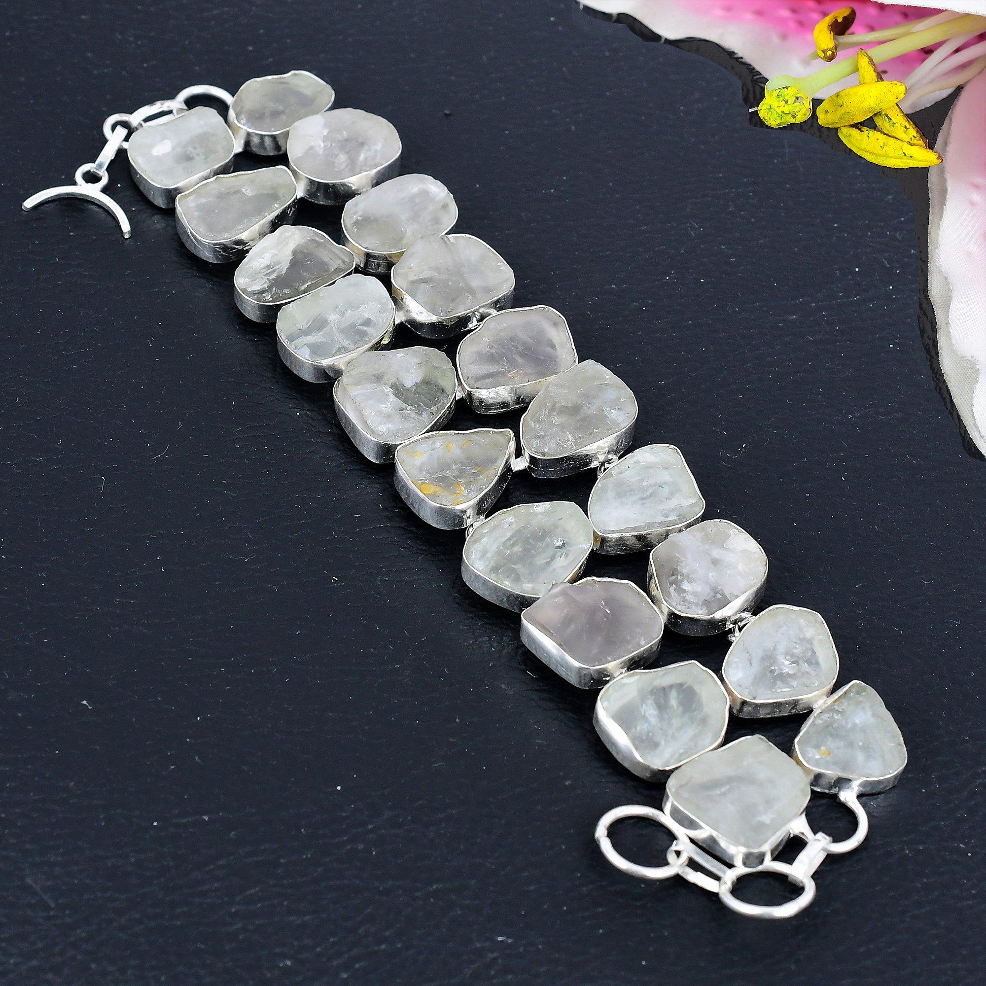 

Aquamarine Rough Gemstone Handmade 925 Sterling Silver Bracelet 7-8 KG-1822
