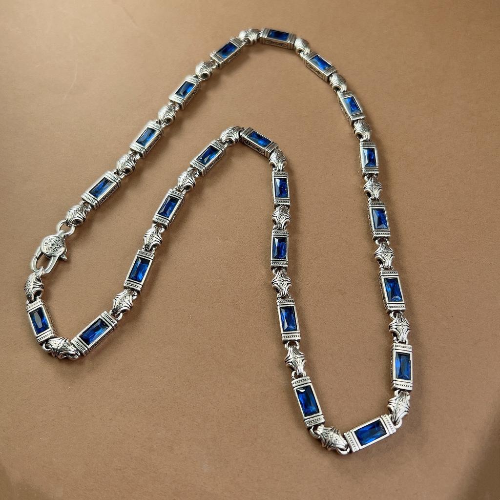 Zhen Xin Heavy Industry Türkiye Style Tang Grass Pattern Stone Inlaid Necklace Wide Five Men's and Women's Fashion New Style