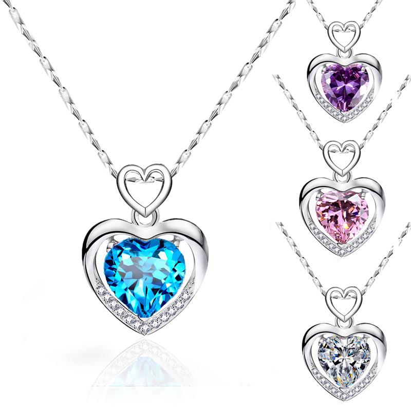 Heart-Shaped Pendant 925 Sterling Silver Necklace - Korean Style Clavicle Chain Christmas Gift