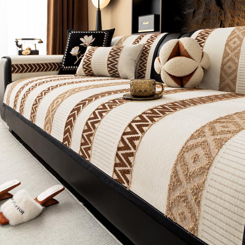 New Sofa Cover Fabric With A Light Luxury And High-End Feel Fixed Anti Slip Sofa Cushion Cover Straight Row All Season Universal