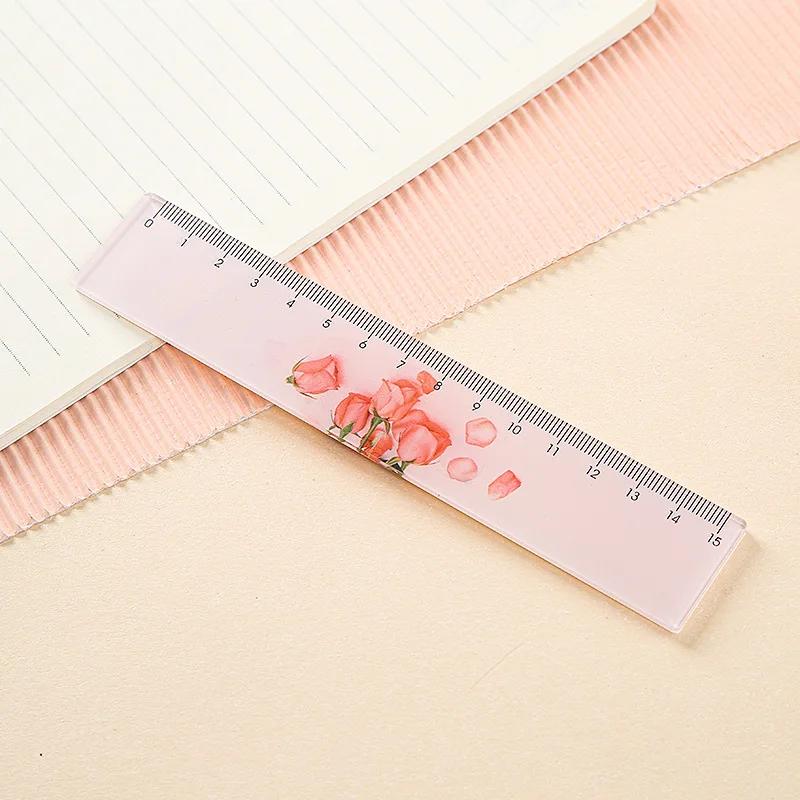 Flower Transparent Acrylic Ruler Girl Ins Multi-functional Creative Handbook Ruler Cartoon Student Stationery