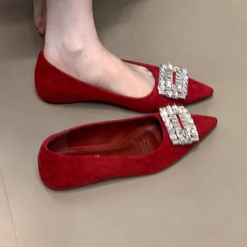 

Модная хрустальная женская обувь на плоской подошве, повседневная обувь с острым носком, неглубокие лоферы, модные женские сандалии 2025 лето, брендовая женская обувь 40 вино красного