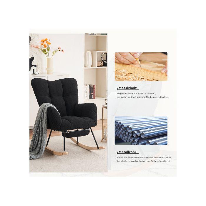 Nouveau Fauteuil À Bascule Contemporain Avec Housse Rembourrée En Taffetas Imprimé Oursons, Repose-pieds Extensible, Noir