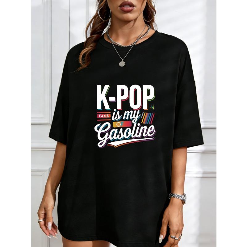

Белая футболка K-Pop - мой бензин Графический принт Для фанатов Повседневная одежда S чёрный