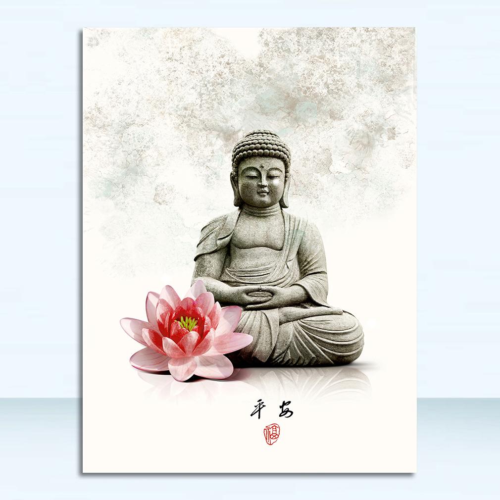 New Chinese Ink Flowers Buddha Wall Art Print Picture Canvas Painting Poster for Home Living Room Decoration Frameless