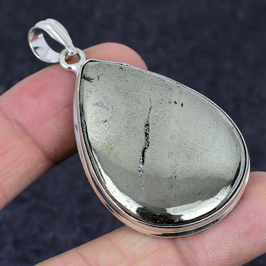 Pyrite Agate Gemstone 925 Sterling Silver Jewelry Pendant 2.29"