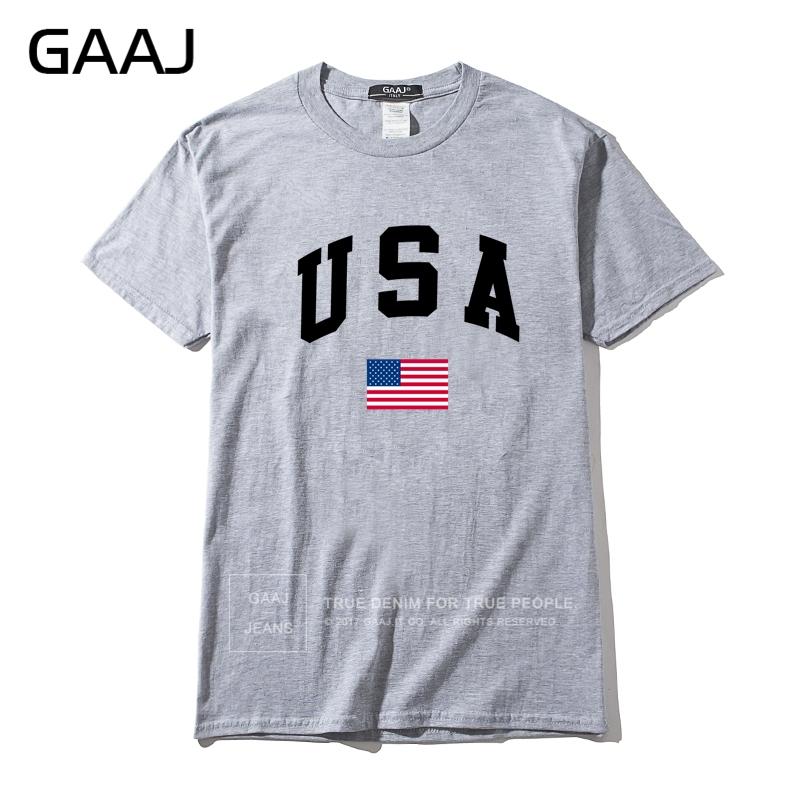 

GAAJ USA America Flag Men T Shirt Top High Quality 100 Cotton Tshirts For Man Tshirt Printed Brand Clothing Casual Streetwear 4XL
