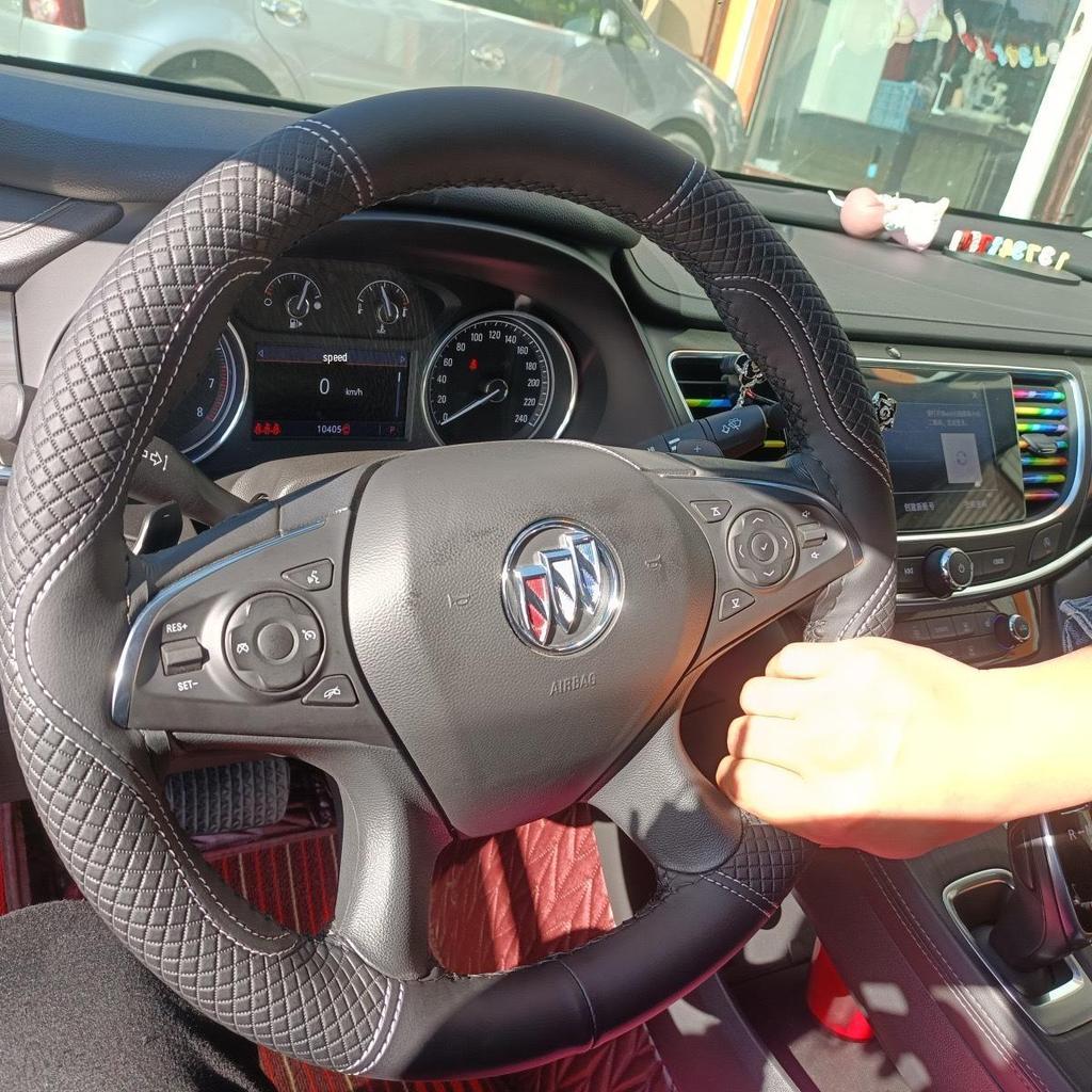 Hand-Stitched Genuine Leather 3D Embossed Universal Steering Wheel Cover - Wear-Resistant, Non-Slip, All-Season Microfiber.